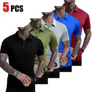 Men’s solid-color short-sleeve polo shirt, stylish solid-color golf polo, short-sleeve polo, summer stretch top suitable for work, casual wear, and sports, regular fit, lightweight fabric