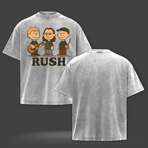 Rush Cartoon Band Vintage Washed Heavy Cotton Graphic T-Shirt Tee, Hoodie & Sweater | Retro Peanuts Style Music Fan Unisex Casual Streetwear
