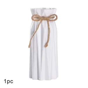 1Pc White Decorative Vase, Table Centerpiece for Dining Room Living Room Party Desktop Decor, with Hemp Rope, Can Match with Floral Bouquets, Not for Water Holding