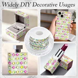 Adjustable Square Glass Rhinestone Strip 1.1cm Wide 100cm Long, Super Shiny Colorful DIY Decoration Patch, Wedding Car Party Gift Sewing Universal