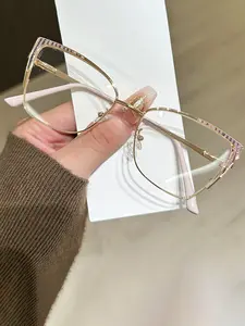 Fashion Versatile Metal Glasses Trendy Frames Casual Decoration Anti-Blue Light Eyewear, Unisex Plain Design, All Season Wear, Durable Frame Material