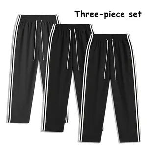 3-Pack Side Stripe Track Pants for Daily, Workouts & Travel, Unisex Straight-Leg Athletic Pants with Elastic Waist