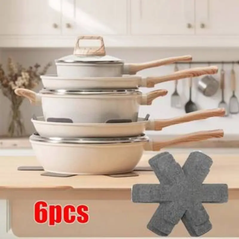 6 Piece Non-Stick Pot Protectors, Non-Woven Polyester Pot Protection Mats, High Temperature Resistant 500°f/260°c, Scratch-Resistant Separators, Kitchenware