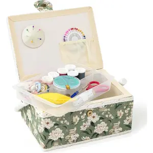 Medium Sewing Basket Box for Sewing Supplies Organizer Storage, Christmas Gift for Sewing Enthusiast (Bean Green)