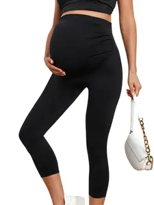 Women's Minimalist Solid Maternity Leggings, Plain High Waist Skinny Pants, Seamless Leggings for Daily Wear, Fashion Casual Maternity Bottoms for Women Lady, Prenatal Maternity Clothing