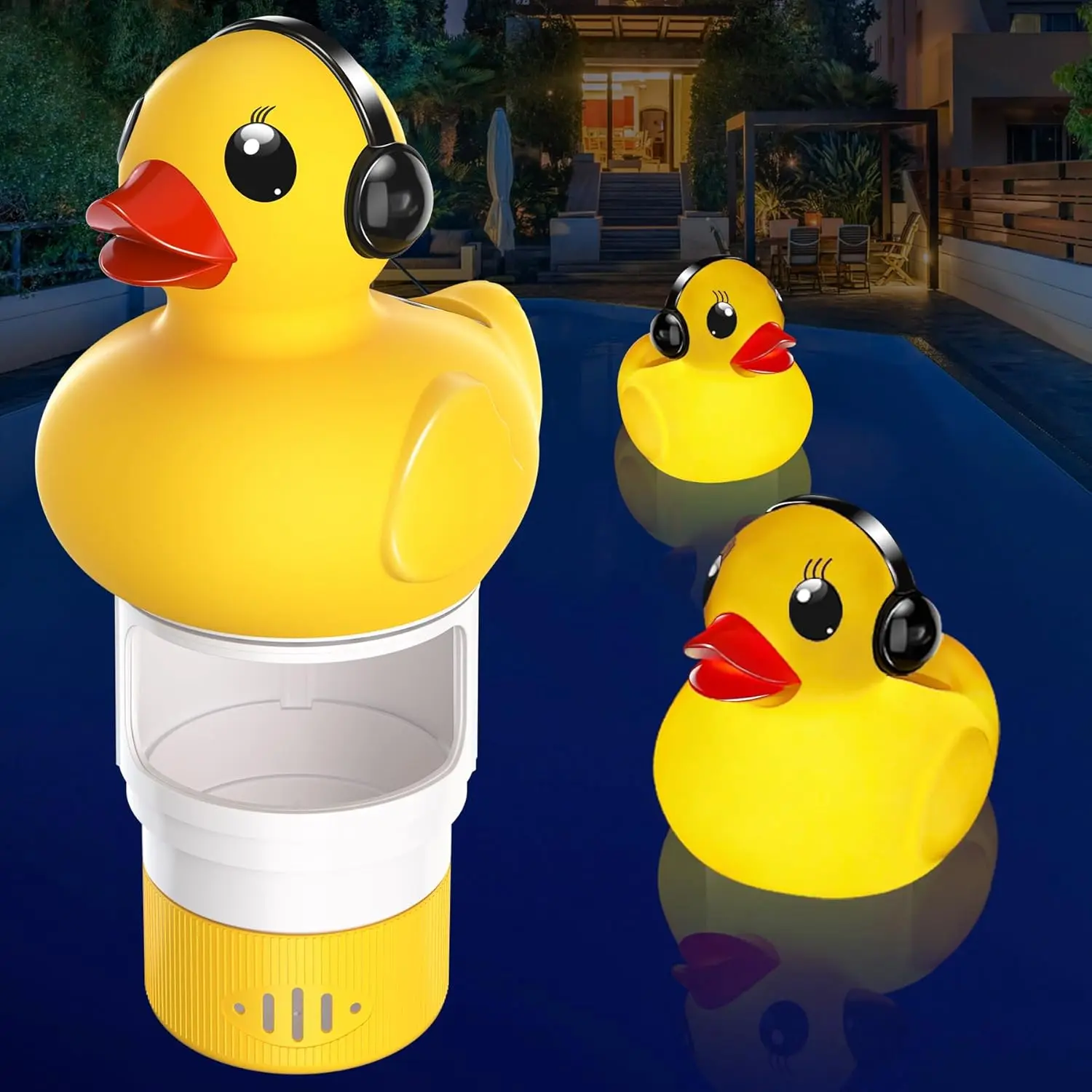 Pool Chlorine Floater with Light,Duck Chlorines Floaters with Adjustable Flow,Solar Chlorine Floater,Floating chlorines Dispenser for Pool,Hot Tub chlorines Floaters, Yellow