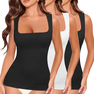 3/2/1 Counts Shapewear Tummy Control Tank Top Compression Tanks for Women Square Neck Body Shaper Camisole Cami Tops Shape Waist Tank Tops Camisole Ladies Body Shaper Camis Plus Size, S-3XL