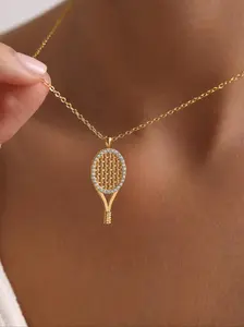 Elegant Tennis Racket Pendant Necklace, Fashion Jewelry Gift for Women, Sports-Themed Daily Wear Accessory, Perfect Present for Her