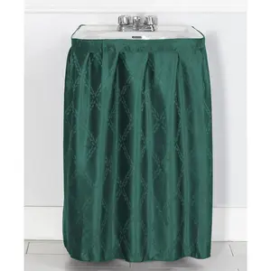 Fabric Sink Skirt Intersecting Leaves Pattern, Self Adhesive Water Repellent Vanity Cover (Teal Green)