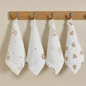 5Pcs Soft Absorbent Baby Towels 9.84x9.84 Inch, Cute Cartoon Multi-Purpose Newborn Washcloths Bibs Bath Towels, Lightweight Quick-Drying Portable, Ideal Halloween Gift