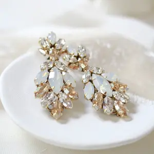 Antique gold crystal statement stud bridal earrings - MARISSA