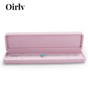 Oirlv Long Velvet Jewelry Chain Necklace Gift Box Set, Bracelet Storage Case, Jewellry Display Box for Wedding, Engagement,Proposal, Birthday and Anniversary (Pink)