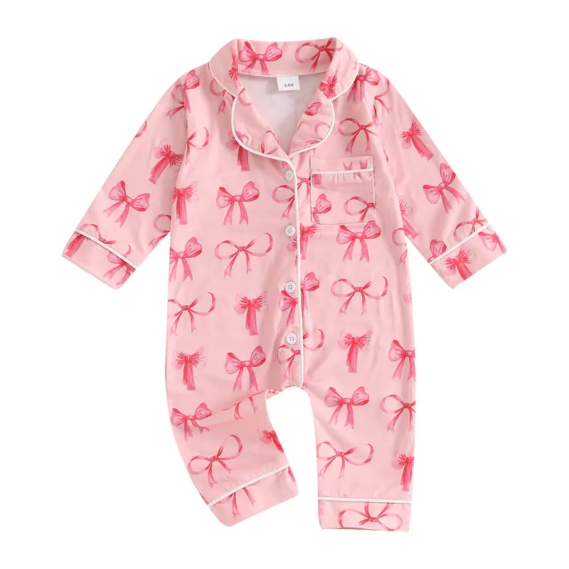 REDWOON Newborn Infant Baby Girl Pyjamas Outfits Long Sleeve Button Down Cute Printed Pajamas Romper Fall Pjs Jumpsuit