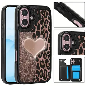 This leopard-print, glow-in-the-dark heart pattern is made of durable TPU and includes a card slot, offering various functionalities suitable for bank and transit cards. It's compatible with iPhone 17, 16, 15, 14, 13, 12, and Samsung models