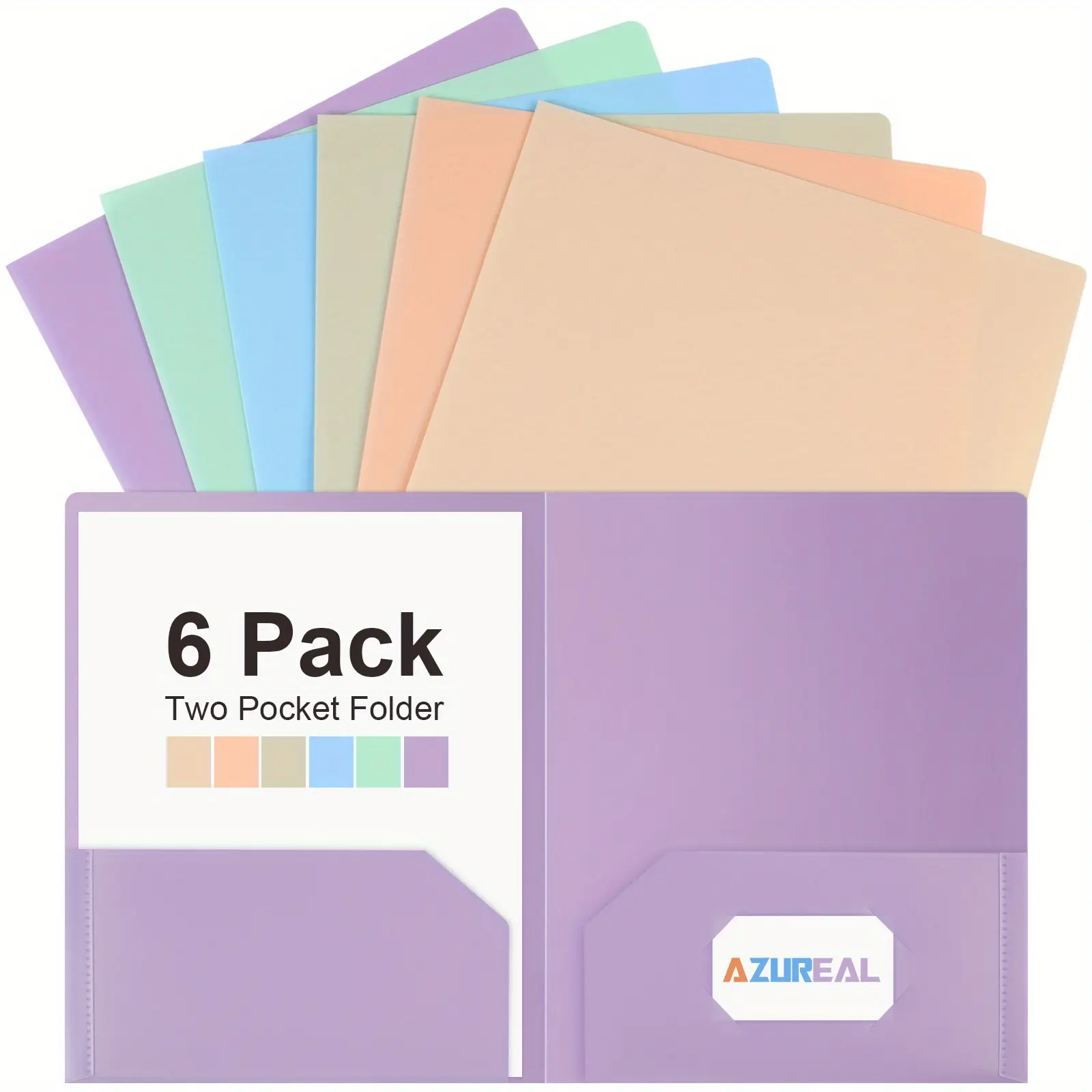 6 Pack Colored Folders with Pockets and Removable Labels sticker, Plastic Pocket Folders, Durable Heavy Duty 2-Pocket File Folders for School, Home, Office, Office Supplies