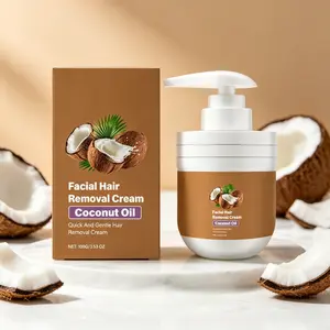 Painless Facial Hair Removal – Coconut Oil Cream 100g – Quick & Gentle Face Hair Remover – Removes Upper Lip, Chin & Sideburn Hair – Smooth, Soft & Soothing – Natural Formula for Sensitive Skin
