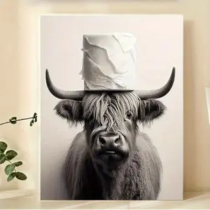 Highland Cow & Toilet Paper Roll Poster, Funny Animal Design Wall Art, Wall Decor for Home Living Room Bedroom Office, Ornaments