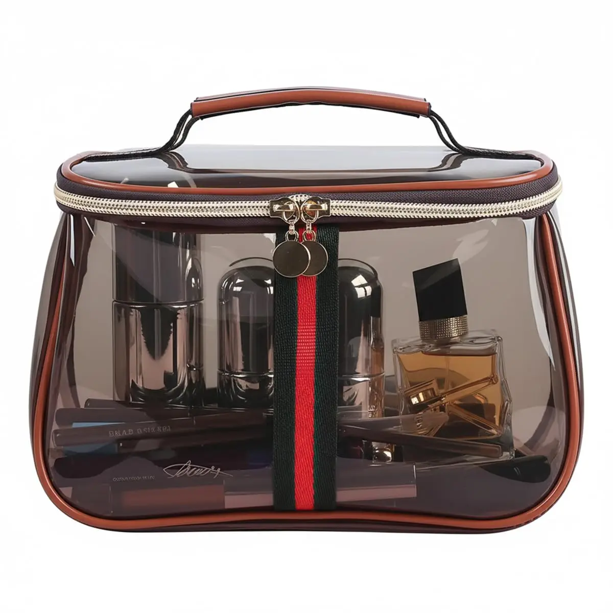 New Retro Vintage Vanity Bag Makeup Bag Large Capacity Waterproof Transparent Toiletry Bag Luxury Cosmetic Bag Women Ladies Travel Storage Case (Coffee)