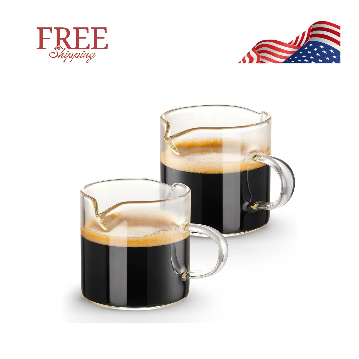 Espresso Cups Set of 2, 4 OZ Double Spouts with Handle