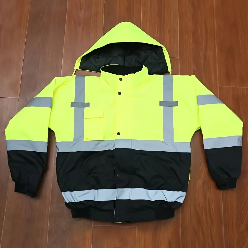 Unisex Reflective High-Visibility Waterproof Polyester Hooded Safety Jacket - Neon Green & Black, Size S, for Nighttime Work & Cycling (Professional Sports & Outdoor Clothing)