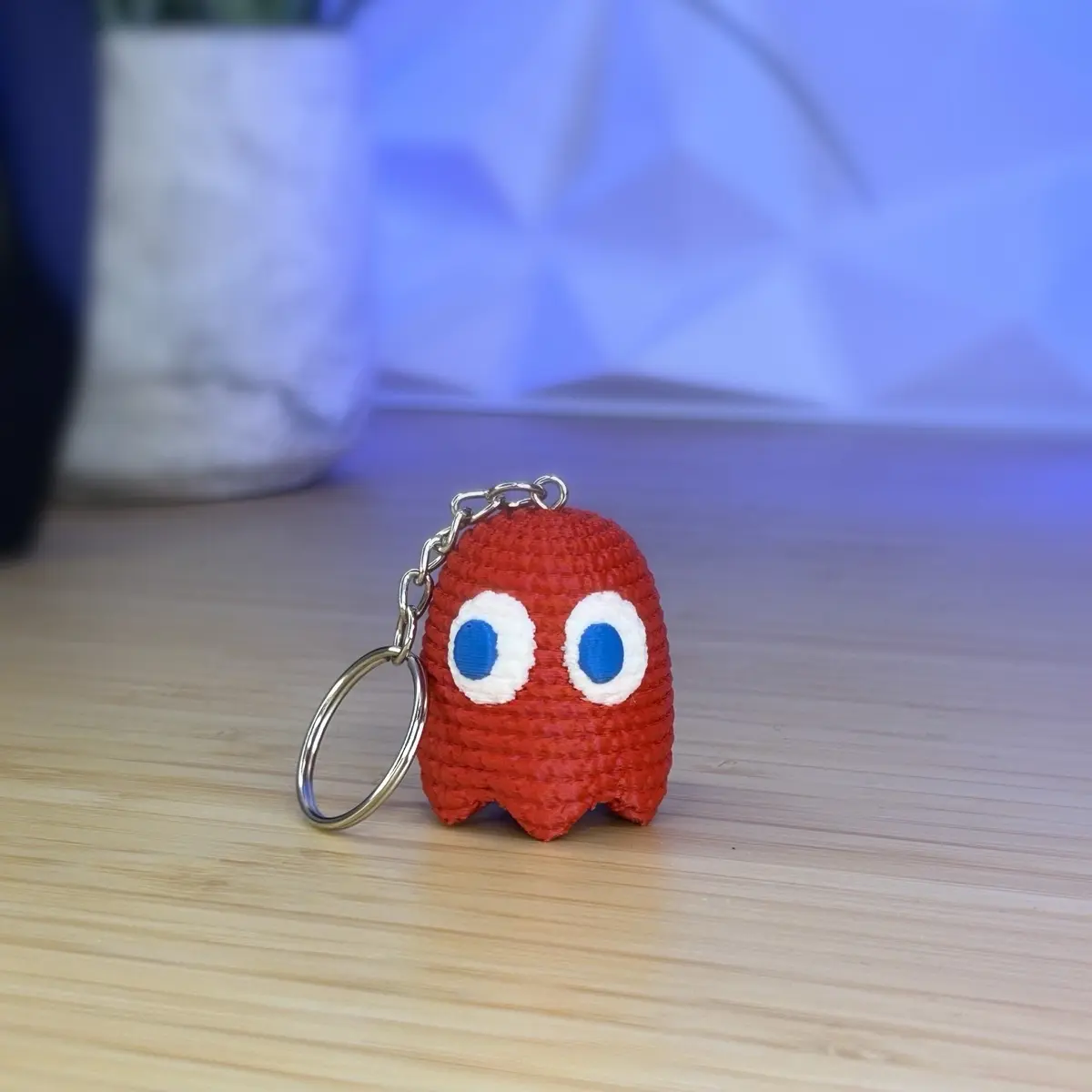 Crochet Retro Arcade Ghost Amigurumi Keychain Figurine