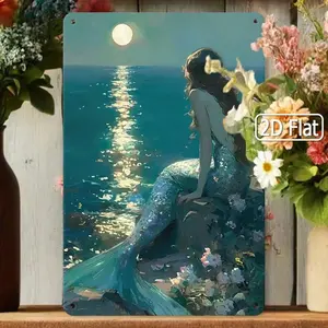 1PC Multicolor 2D Flat Mermaid Painting, Vintage Ocean Artwork, Inspirational Retro Beach Decor, Beautiful Underwater Fantasy Wall Art Plaque, 8x12 In/20x30 Cm Hanging Ornament for Bedroom