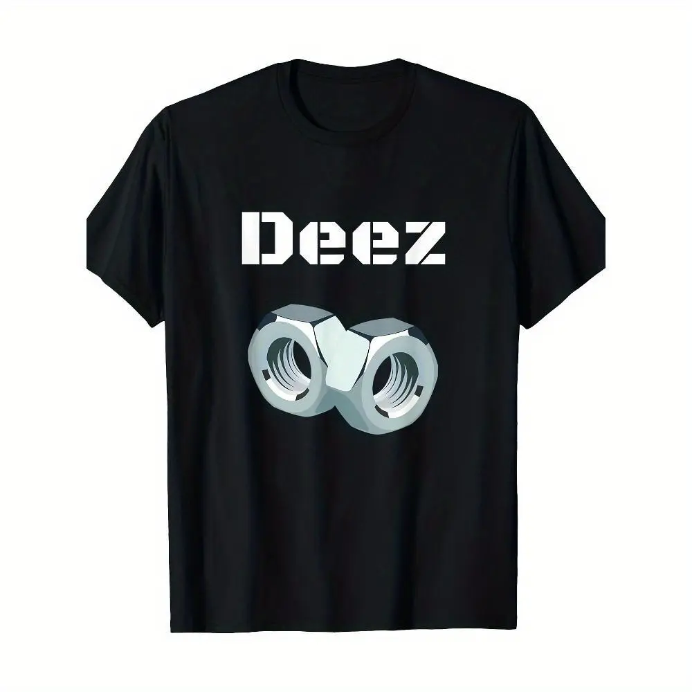 100% Cotton Fun "Deez Nuts" Pattern T-Shirt, Men's Casual Crew Neck Short Sleeve T-Shirt, Geometric Design,Perfect for Casual Wear or Weekend Vacation, Menswear Top  ivan cornejo merch graphic tees men gifts graphic tee Tshirt Loose