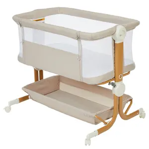3‑in‑1 Bedside Bassinet Travel Crib for Baby w/ 6 Adjustable Heights, 1‑7° Anti‑Incline, Detachable Mosquito Net, Storage Basket & Wheels – Portable & Easy Folding