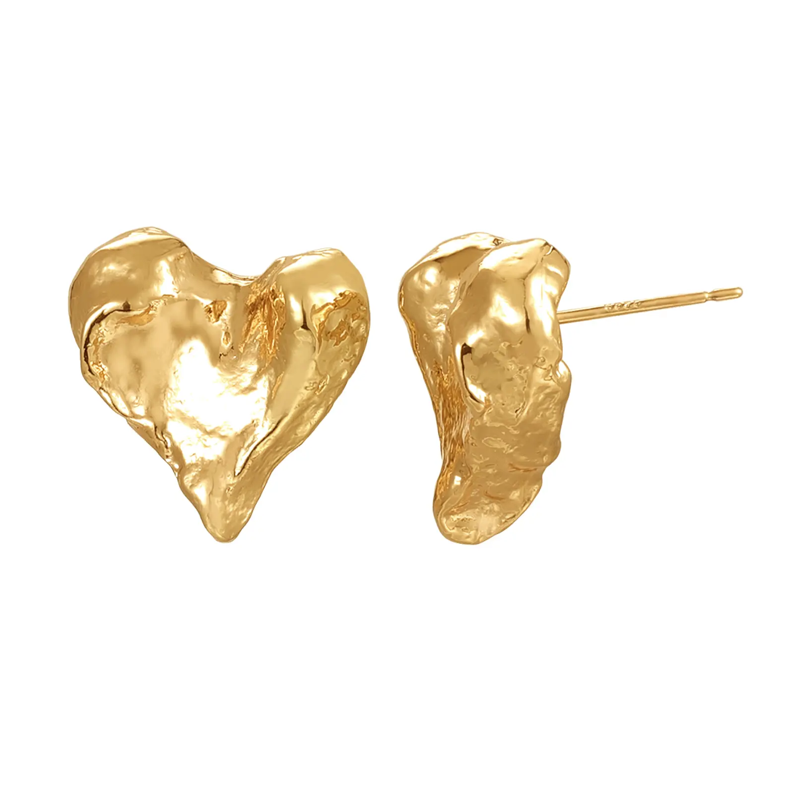 OIDEA Women's Chunky Heart-Shaped Earrings - Gold-Tone Hammered Hypoallergenic Statement Jewelry, Chunky Metallic-Accented Large Feminine Luxury Earrings for Everyday Wear, Valentines Day, Gold Statement Earrings, Chunky Metallic-Accented Earrings
