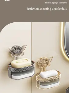 Innovative Suction Soap Dish with Absorbing Sponge - Clean, Removable, and Multi-Use ,2 sets