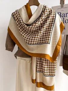 Women's Fashionable Plaid Print Scarf, Medium-Length Winter Accessory, Versatile Neck Warmer, Stylish Shawl Wrap, Perfect for Fall & Winter