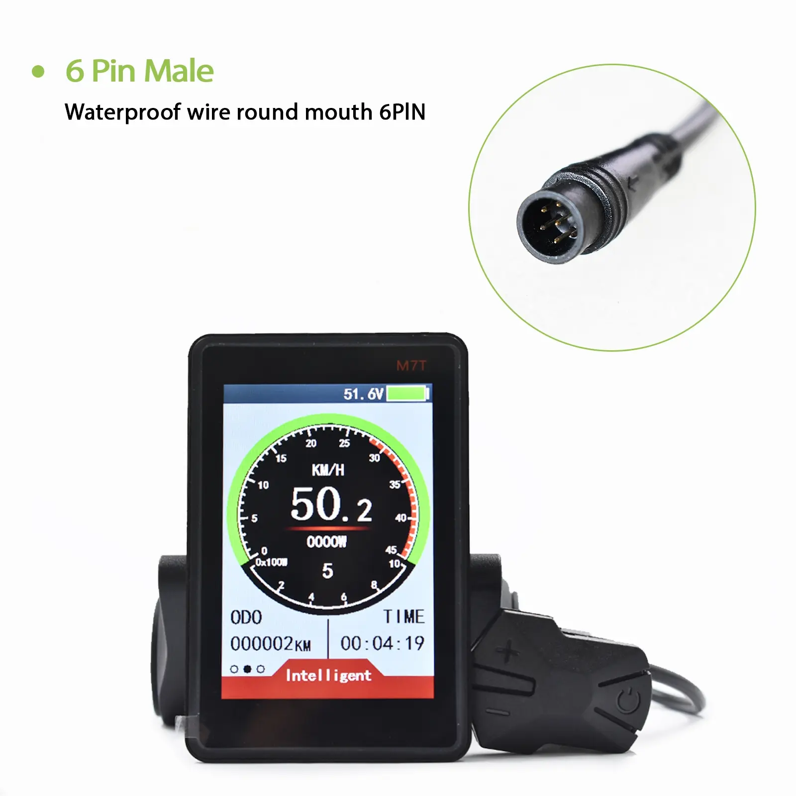 M7t 6pin Electric Bike Display, Speedometer Odometer, Wired Waterproof Controller Connection, Compatible with Various Waterproof E-Bike Controllers