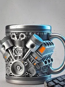 Personalized Stainless Steel Mug - V8 Engine Design, 15oz Handcrafted Durable & Stylish, Perfect for Car Enthusiasts
