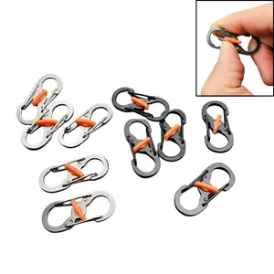 10 Pcs Lockable S Hooks, Bidirectional Quick Release Buckles, Outdoor Hiking Backpack Straps, Key Security Spring Clips, Carabiners, & Silver Color