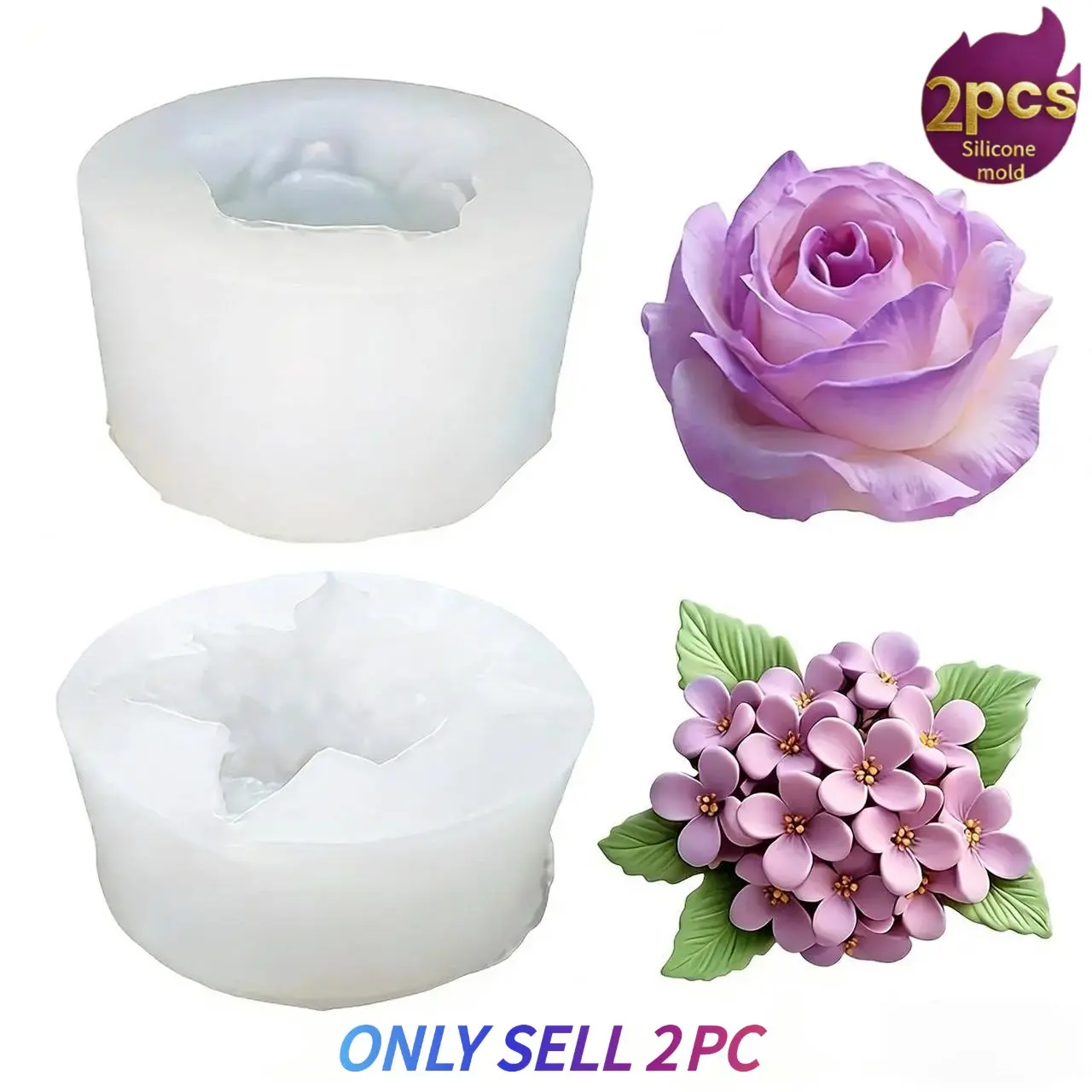 2 Piece 3D Rose Jasmine Silicone Molds, DIY Kit, Resin Candle Making, Handmade Soap Jewelry Casting, Romantic Gift for Valentine's Day Wedding, Handmade Crafts, Handmade Gifts, Candle Making Supplies
