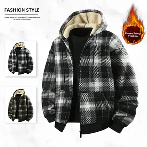Men's plaid hooded fleece jacket with a thick warm fleece lining, stylish retro design, perfect for men's everyday fall/winter wear, offering a trendy and fashionable look. Casual Long Sleeve Aesthetic mens hoodie coat autumn winter