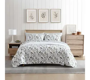 Eddie Bauer Flower Field Grey Cotton King Quilt Set