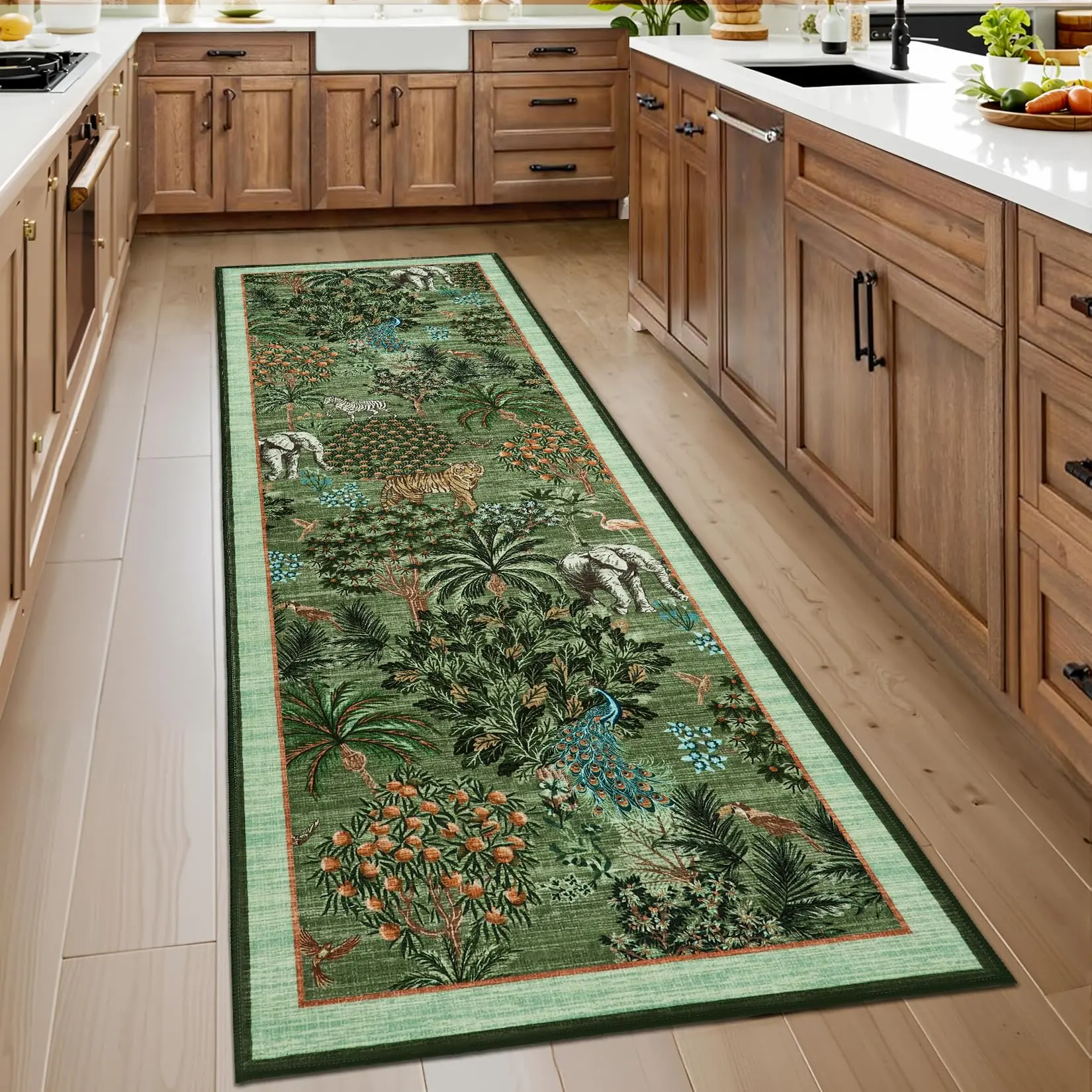 GARVEE Modern Printed Runner Rugs For Bedroom Vintage Soft Room Decor Washable Non-Shedding Carpet For Living Room Green Indoor Low Pile Non Slip Rug 2x6 ft
