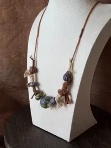 Nomad Roots Clay & Fire Artisan Necklace - Handcrafted with Malian Clay Beads, Nepali Glass Beads, Natural Wood Elements & Worn Leather Cord, girlfriend, unisex