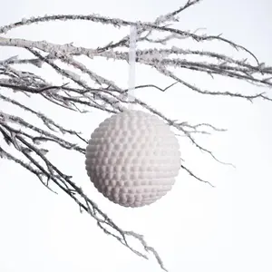 White Pom Pom Knit Holiday Ball Christmas Ornament