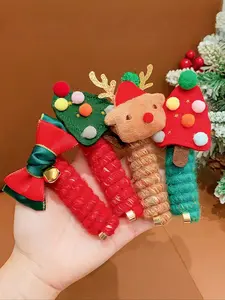 Christmas Spiral Headband Set, Reindeer & Christmas Tree Designs, Elastic Braided with Pom-Poms, Bows, and Sequins, Festive Hair Accessory