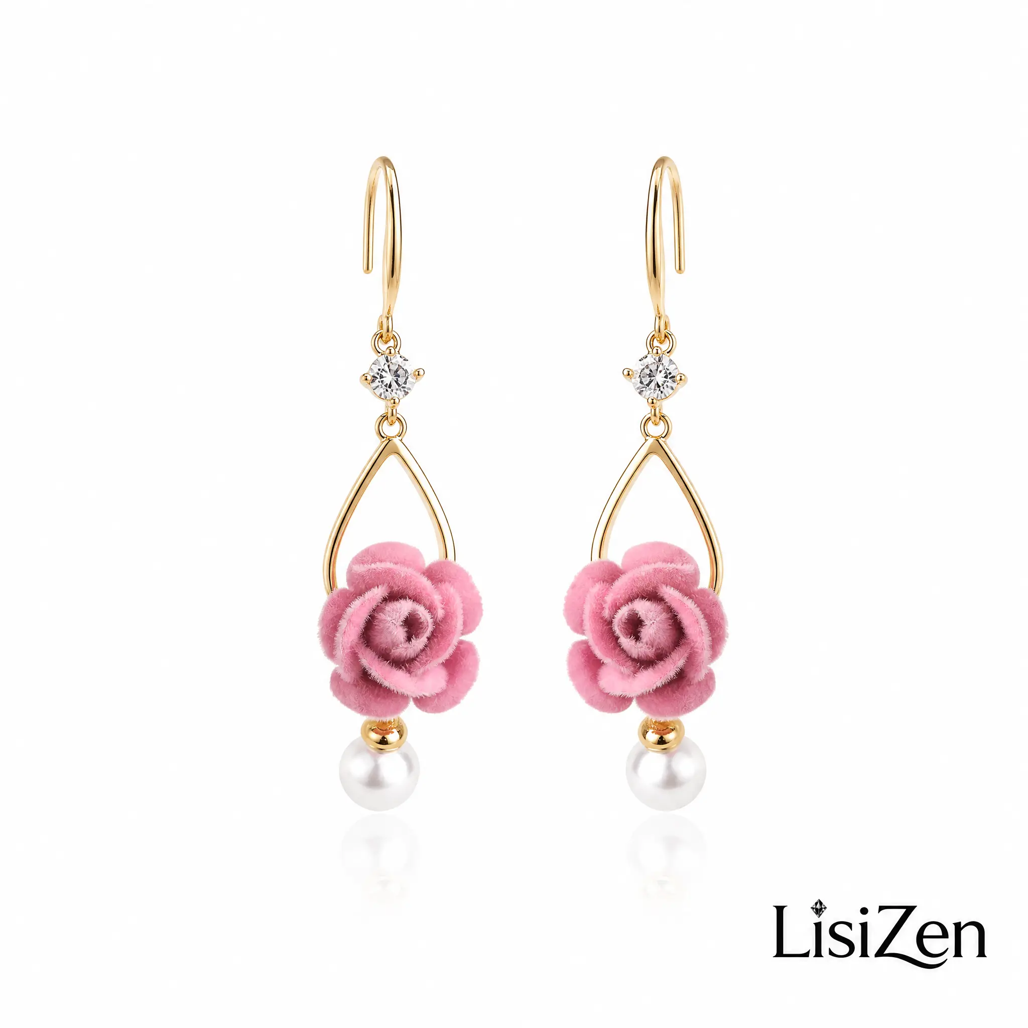 Women's LisiZen French Vintage Flocked Rose Statement Earrings - Rose Motif Costume Jewelry, Style DZEH6292