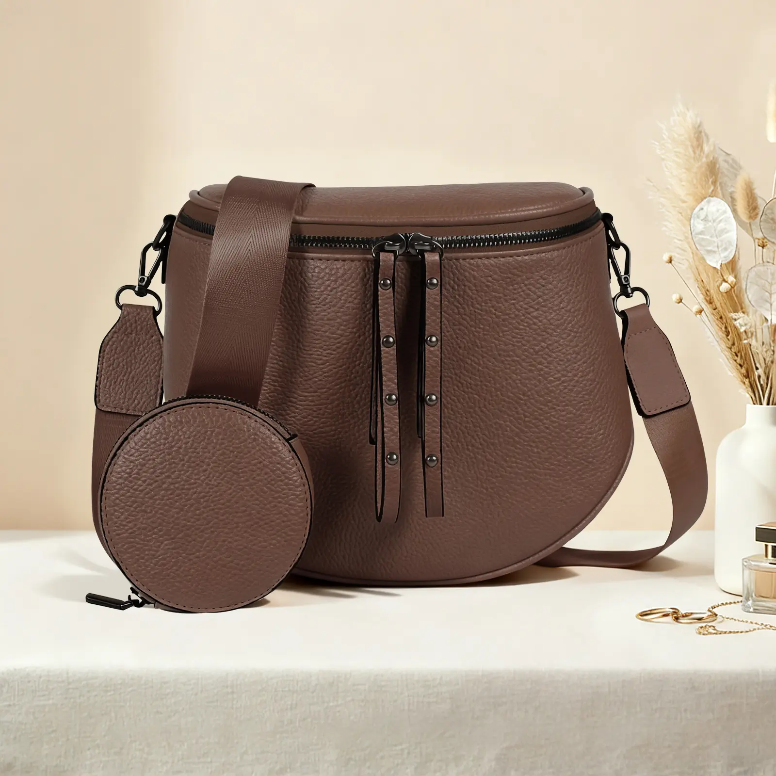 CHERUBEL Crescent Crossbody Bum Bag for Women, Casual Shoulder Handbag with Adjustable Strap, Zipper, and Removable Coin Pouch, Crossbody Shoulder Handbag, Casual Fashion Bag