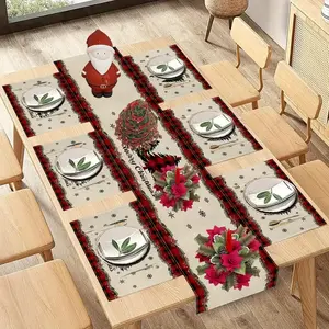 Christmas Tablecloth Set with Placemats, Snowflake Pine Tree Design, Kitchen Dining Decor, Party Side Table Decoration