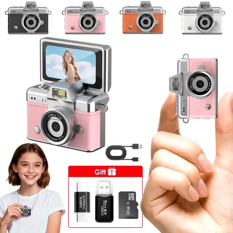 Mini Keychain Digital Camera - Portable Point & Shoot Vlogging Camera, 1080P HD, 1MP Lens, Flash, 0.96" Screen, 32G Card & Charging Cable Included, Retro Sparkling Rose Gold Cool Gadget, Girly Tech Gadget, Mini Stuff That Actually Works, Unique Kids' Gift