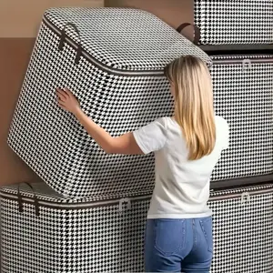 Gallon Houndstooth Storage Bag Moving Assistant Portable Folding Moisture Dust Proof Large Capacity Clothes Quilt Storage Bucket Ideal Basket