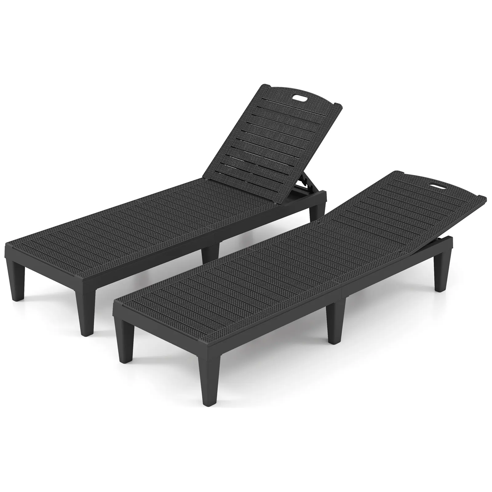 COSTWAY - Outdoor PP Chaise Lounge Chairs Set of 2 with 4-Position Adjustable Backrests-Black COSTWAY - Outdoor PP Chaise Lounge Chairs Set of 2 with 4-Position Adjustable Backrests-Black
