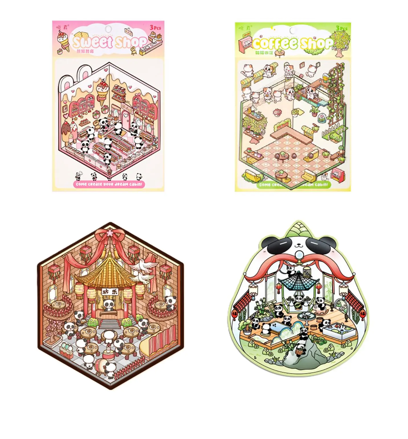 4 Pcs Panda Paradise Sticker Set