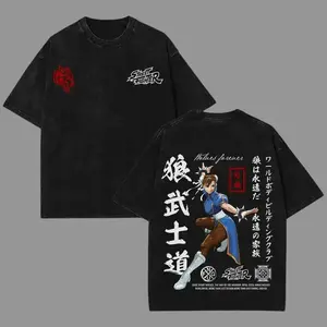 DarcSport x Street Fighter Chun-Li Oversized Washed T-Shirt – Vintage Acid Wash Double Printed Cotton Tee | Unisex Anime Streetwear Top