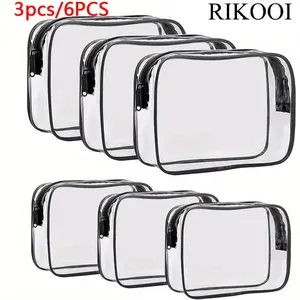 3pcs/6pcs Transparent PVC Cosmetic Bags with Zipper, Travel Makeup Organizer for Women & Men, Ideal for Vacation Bathroom Organization, Makeup Organizer Pouch, Makeup Storage Bag